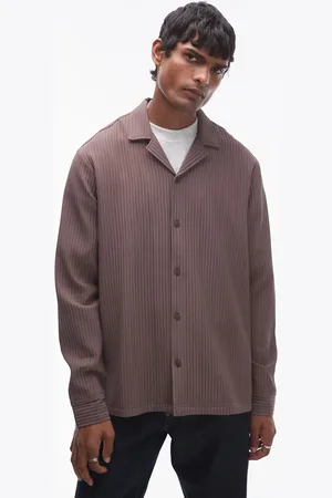 Topman Long sleeve chunky plisse in chocolate