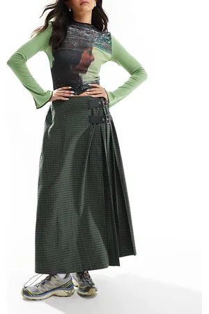 COLLUSION Checked maxi skirt kilt in