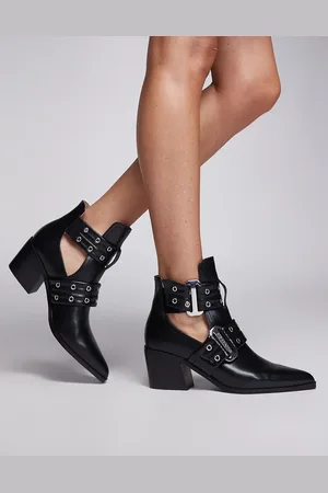Steve Madden Gustine leather pointed buckle boots with cutout in