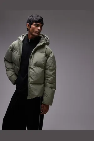 Topman Textured hooded puffer jacket in sage