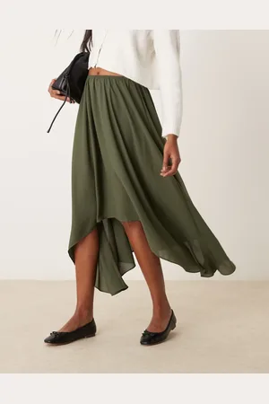 ASOS Floaty high low hem midi skirt in khaki
