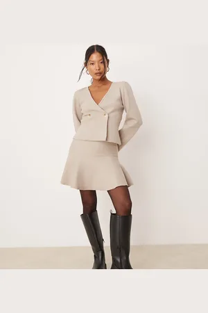 VILA Structured knit mini skirt co-ord in natural melange