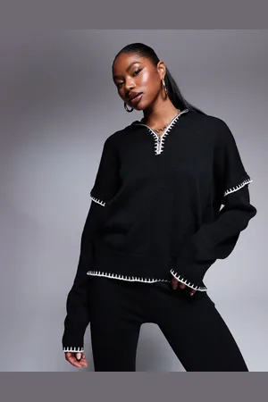 Kaiia Zip through contrast stitch oversized jumper co-ord in