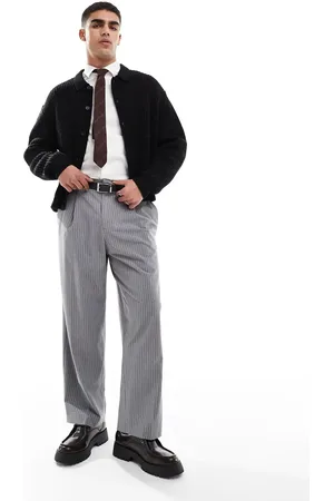 Pull&Bear Wide leg tailored stripe trouser in