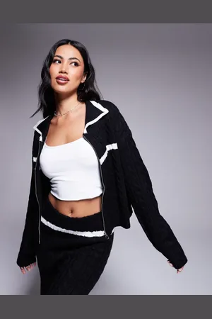 Kaiia Zip through collar detail jumper co-ord in mono