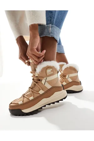 sorel ONA RMX Glacy Plus WP waterproof fleece lined suede snow boots in canoe and sea salt