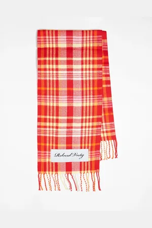 Reclaimed Unisex scarf in mixed check with branding tab