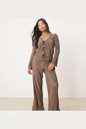 JDY Wide leg plisse trousers co-ord in