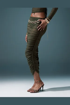 ASOS Co-ord ruched mesh midi skirt in khaki
