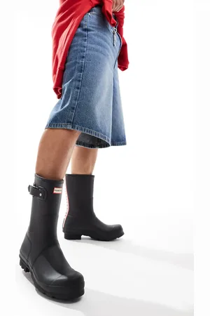 Hunter Original short tri colour logo backstrap wellington boot in