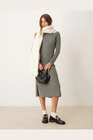 JDY Long sleeve turtle neck ribbed midi dress in