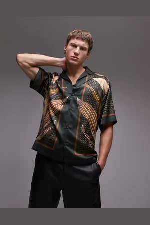 Topman Short sleeve satin botanical printed shirt in