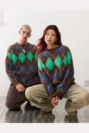 COLLUSION Unisex oversized argyle fluffy jumper in