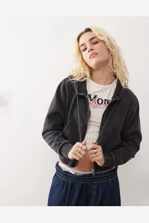 Monki Cropped oversized zip up hoodie in washed