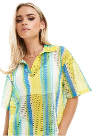 Extro & Vert Petite Striped crochet shirt co-ord in stripe