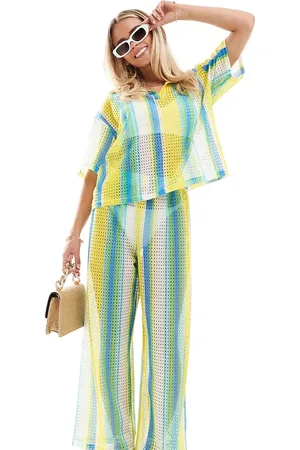 Extro & Vert Petite Striped crochet trouser co-ord in stripe