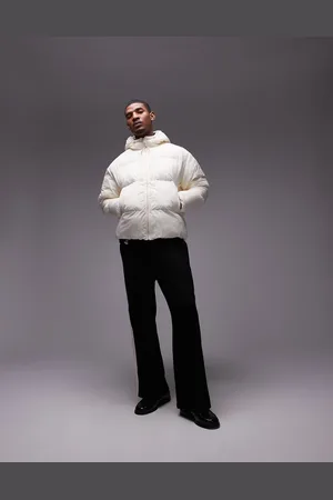 Topman Textured hooded puffer jacket in ecru