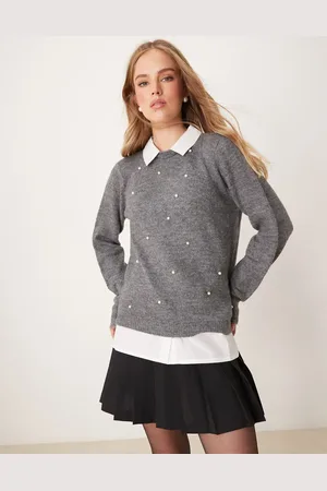 JDY 2in1 knitted jumper with pearl detail in