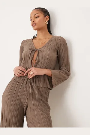 JDY Tie front plisse top co-ord in