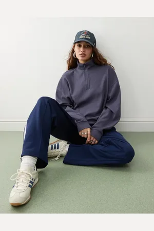 COLLUSION Funnel neck zip sweat in waffle washed slate