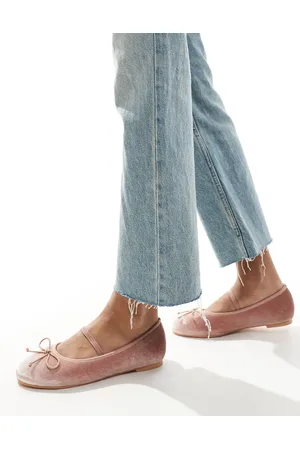 Public Desire Alexa bow ballet flats with strap in blush velvet