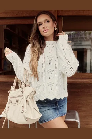 The Frolic X Bella Stovey exclusive pointelle scallop edge jumper in cream