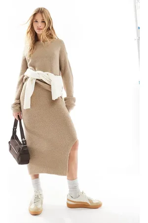 VERO MODA Fluffy midi skirt co-ord in beige