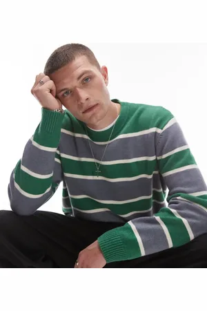 Topman Fluffy crew jumper in and grey stripe