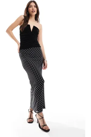 4th & Reckless Fishtail maxi skirt in black polka dot