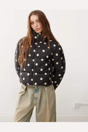 Monki Padded puffer jacket in polka dot