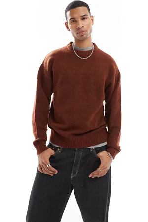 JACK & JONES Oversized fluffy crew neck jumper in rust