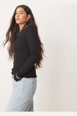 JDY Lettuce edge long sleeve top in