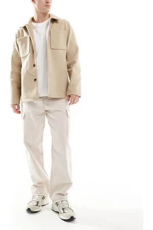 JACK & JONES Alex baggy fit cargo jeans in ecru with contrast stitching