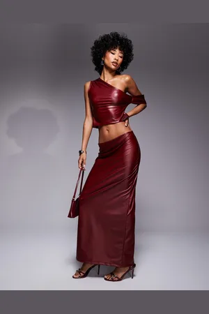 ASOS Wetlook midi skirt in burgundy