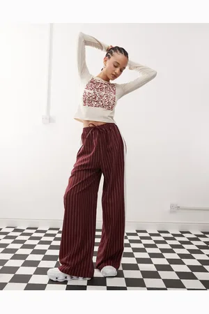 Reclaimed Pinstripe trouser with side panel in burgundy