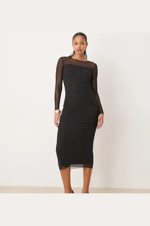 JDY Long sleeve mesh studded midi dress in