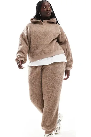 ASOS ASOS DESIGN Curve lounge borg oversized hoodie & jogger set in taupe
