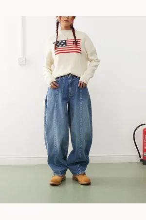 Reclaimed Mid rise denim barrel leg jean in light wash