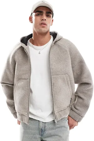JACK & JONES Hooded faux wool bomber jacket in