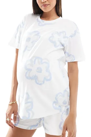 ASOS ASOS DESIGN Maternity flower oversized tee & short pyjama set in cream