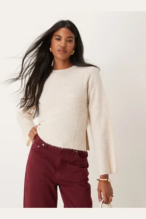 JDY Wide sleeve knitted jumper in stone