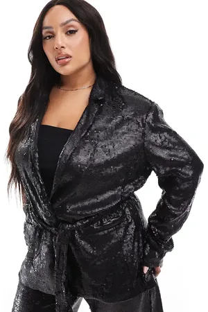 ASOS ASOS DESIGN Curve sequin tie waist blazer in