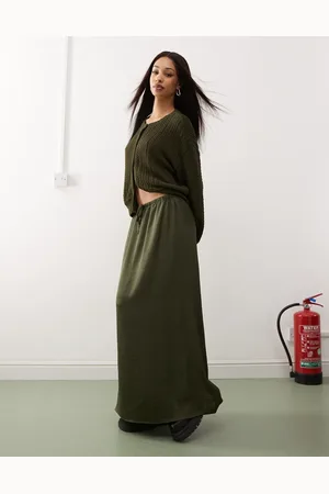 Reclaimed Maxi satin skirt in khaki