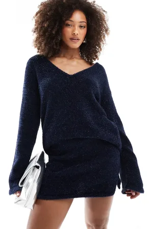 4th & Reckless Metallic tinsel knit split mini skirt co-ord in