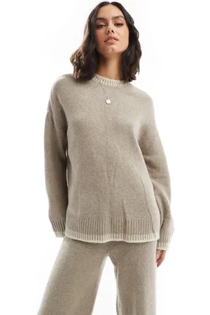 ONLY Knitted mock neck jumper co-ord with stitch hem detail in beige
