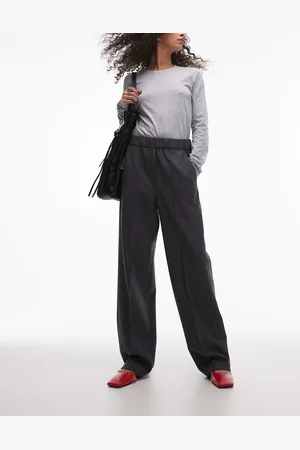 ARKET Wool blend flannel straight leg trousers with elasticated waist in melange