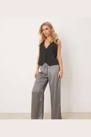 JDY Wide leg metallic trousers in silver