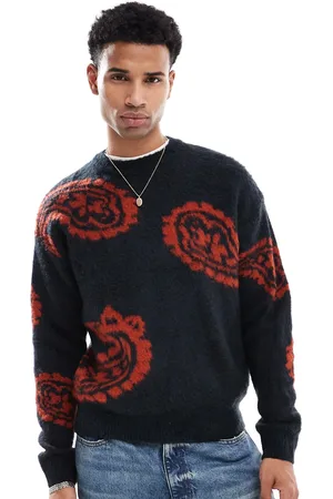 Only & Sons Brushed knitted jumper with paisley print in