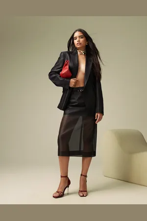 ASOS Sheer belted tailored midi skirt in