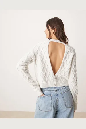 Miss Selfridge Faux peal cable open back jumper in cream